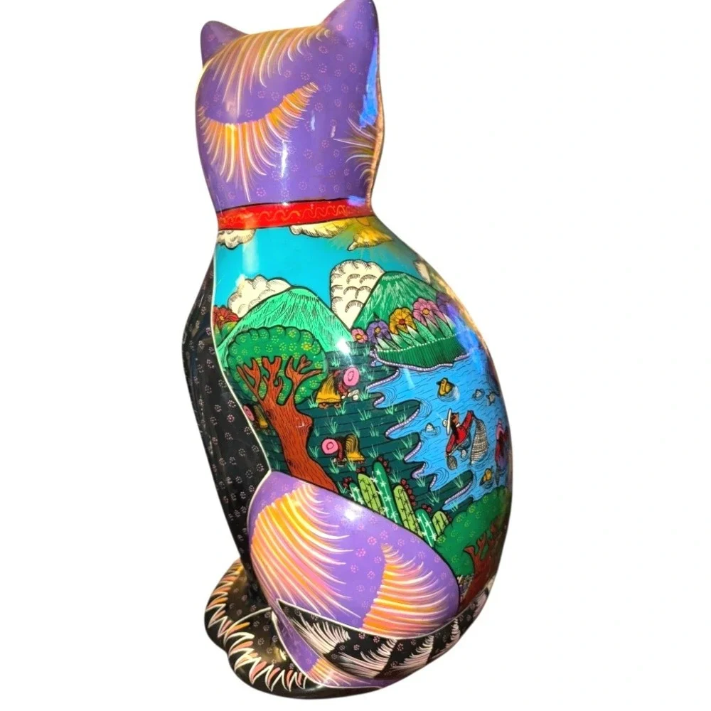 Large‎ Hand Painted Nicaraguan Folk Art Cat Sculpture San Juan de Oriente